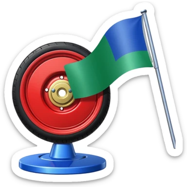 Emoji drapeau moitié à la verticale bleu en haut vert en bas avec une roue rouge au millieu  roue en plein millieu du drapeau sticker