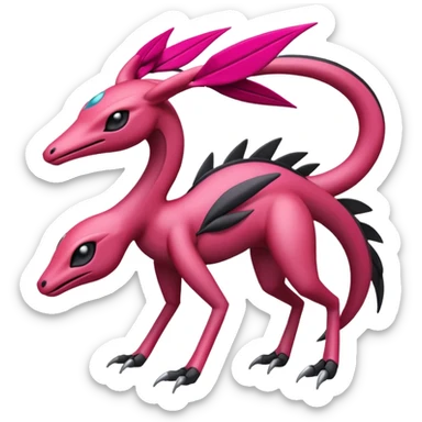Magenta, black and white Meloetta-Salamence-Gorebyss-Salazzle-Pokémon-Fakémon-creature-fusion-hybrid sticker