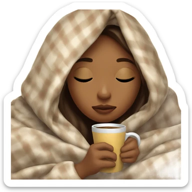 girl inside a blanket sipping coffee eyes closed sticker