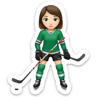 Girl hockey player full body with green jersey brunette sticker