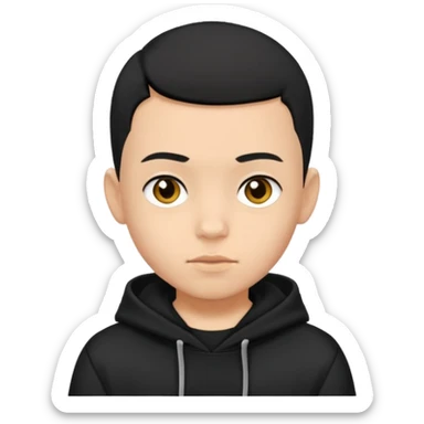 A boy with a black hoodie. Black hair. Haircut buzzcut. sticker