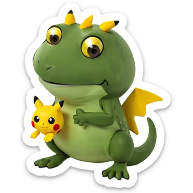 McDonald’s a new happy meal toy a T-Rex Pikachu buy toy And the T-Rex comes to live ￼￼￼ sticker