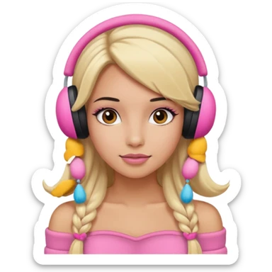 Mädchen mit blondem glattem langem Haar und rosanen top ohne Träger und rosa  Winterohrenschützer und latina make up sticker