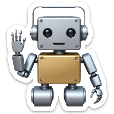 Box robot, square body, tiny arms. sticker