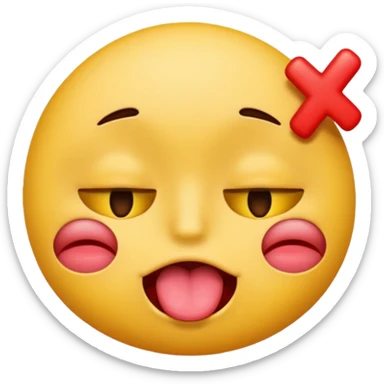 a emoji with its eyes closed, with a red X inits eyes, and its tongue out sticker