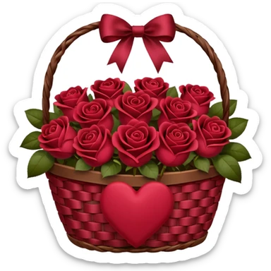 Valentine’s Day basket with burgundy red roses sticker