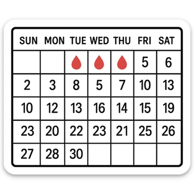 calendario con 5 giorni di fila segnati per il ciclo sticker