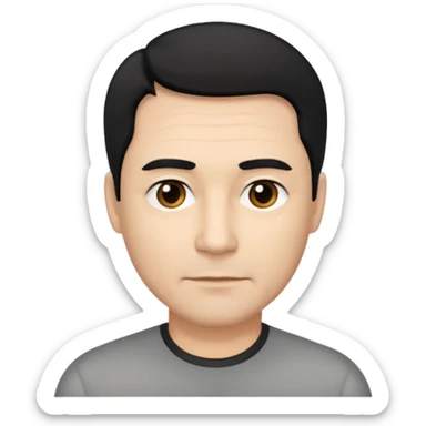 50 yr old man mostly black hair with 25% some grey, side swept part,  sticker