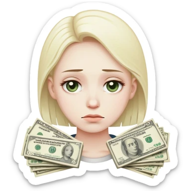sad face with money next to it sticker