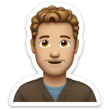 White man, brown hair, cardigan  sticker