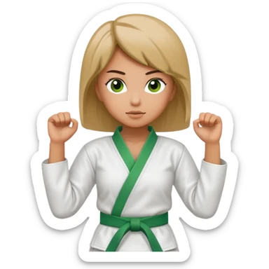 A woman in a karate uniform with a green belt  sticker