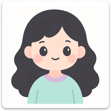 chica de cabello largo ondulado negro, estilo ilustración moderna, fondo neutro sticker