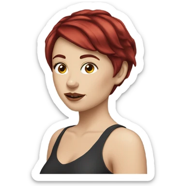 White girl short dark red hair sticker