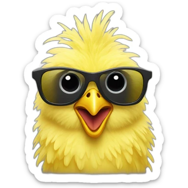 Fluffy yellow chicken with dark glasses after an electric failure sticker
