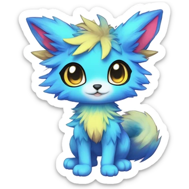Anthro Fluffy Cool Cute Magical Elemental Shiny Colorful Neon Vibrant Colors Sparkle Kemono-style Chibi Fantasy-Animal-Fakémon-Pokémon-Hybrid Fur Sona Aesthetic Full Body sticker