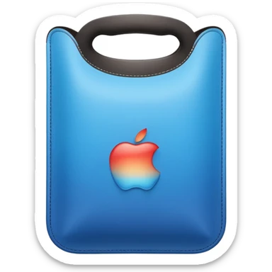 blue gradient feed bag emoji, rectangular with rounded edges, top ajar with beige grains, curved line for texture, white label with black border and minimalist grain symbol, simple modern Apple emoji style sticker