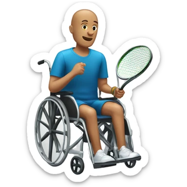 a man in a wheelchair holding a tennis racket sticker