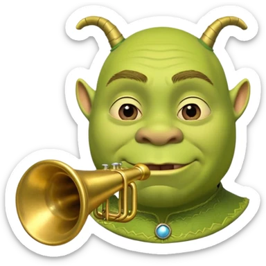 Shrek il a pas d'oreille juste deux tubes cylindriques verts, courts et épais, qui sortent horizontalement des côtés de la tête.
Chaque oreille ressemble à une petite trompette inversée : t en une embouchure circulaire parfaitement ronde à l’extrémité. sticker