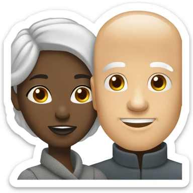 White bald man and black African woman hugging  sticker