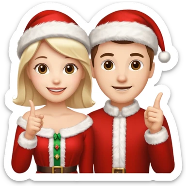 Adult couple wearing Xmas outfit pointing at you sticker