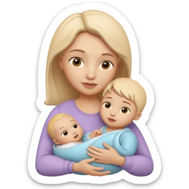 "Un icono 3D adorable de una madre sosteniendo tiernamente a un bebé. Estilo 'claymorphism' (plastilina suave),  sticker