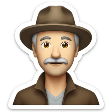 Middle age man with faded hair loss and moustache brown and wearing hat, full body sticker