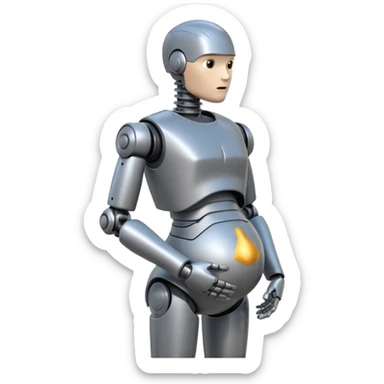 Pregnant male robot emoji. Profile view. Facing left. Square head. sticker
