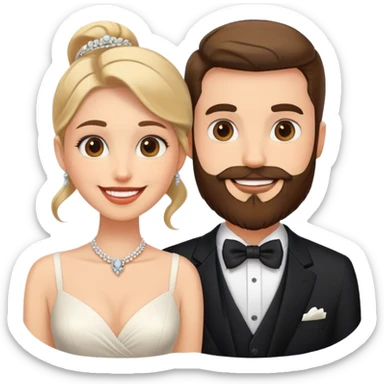 smiling couple in formal attire man has beard sticker