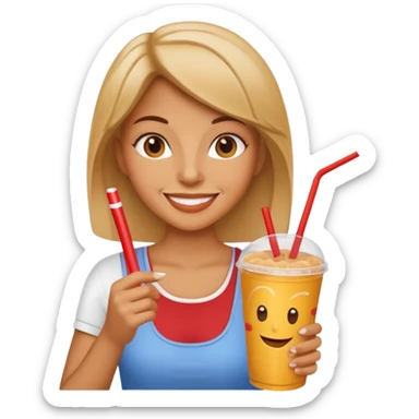 a woman holding fastfood drink sticker