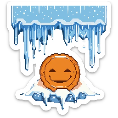 frozen smiley face sleeping, blue tones, icicles sticker