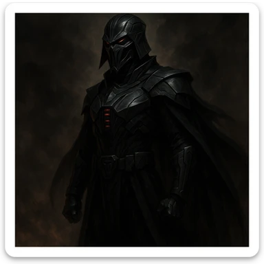 Darth Vader inspired character, dark helmet, cape, sci-fi villain, unique style sticker