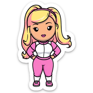 Nicki Minaj wearing a pink outfit with hair that is half blonde and half pink sticker