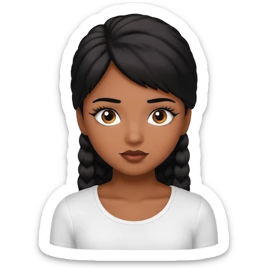 a girl with a brown skin with black hair with a white top and lashes  sticker
