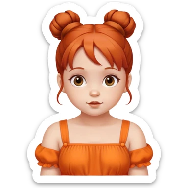school baby girl   with reddish blunt hair with 2 buns orange dress sticker