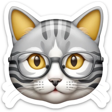 Gato branco cinza e amarelo todo listrado de oculos sticker