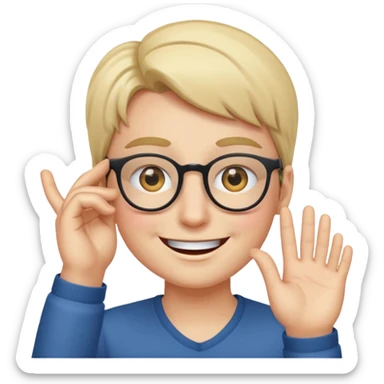 Cara sonriente guiñando el ojo, con la mano derecha lenta un poco los lentes de solo para que se vea como está guiñando el ojo sticker