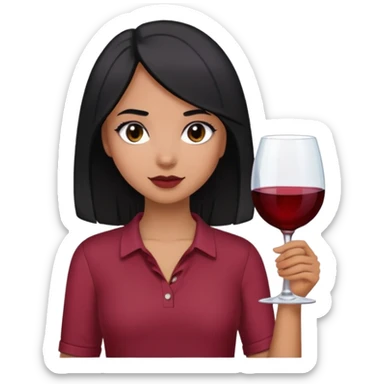 A girl with shoulder-length black hair, dark eyes, and slightly brown skin. Wearing a wine red shirt. sticker