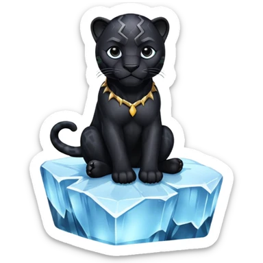 black panther sitting on an iceberg, emoji style sticker