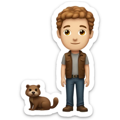 White Man with brown hair and holding beaver sticker