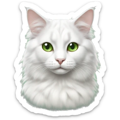 Fluffy white Turkish van cat with gray cow spots green eyes sticker
