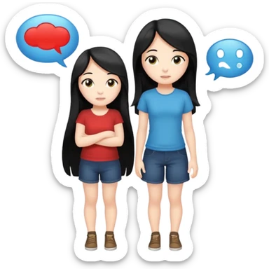 cute girl full body with long black hair with speech bubbles not have money sticker