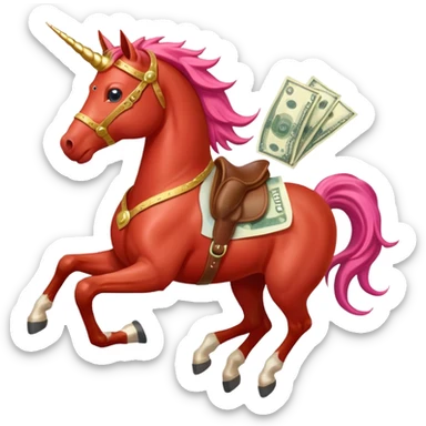 red horse agressive unicorn running money on on the saddle sticker