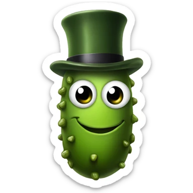 Pickle with a top hat sticker