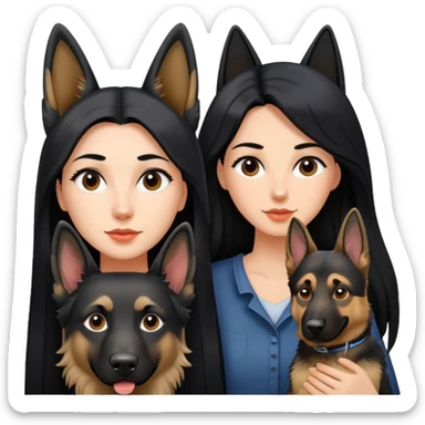 women with black long hair with german shepherd dog sticker