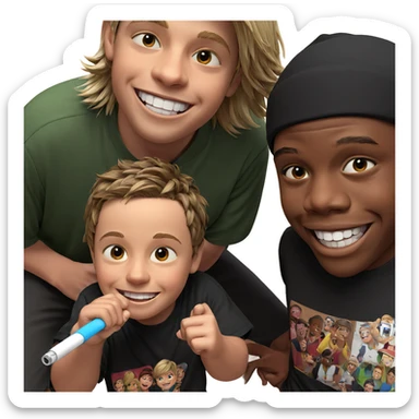 two boys sharing a grin sticker