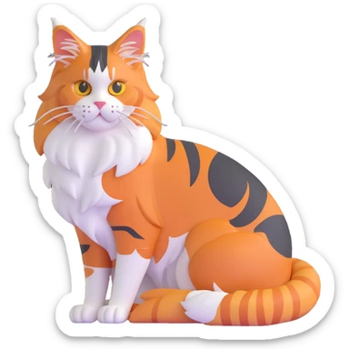 calico maine coon cat with orange, black and white patches sticker