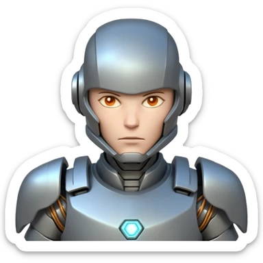 mechanical armored man portrait, head and shoulders only, futuristic metal armor, glowing energy lines, robotic shoulder plates, intense expression, sci-fi warrior vibe, 3D cartoon style, mobile game icon style, clean background, no text, no watermark
  sticker