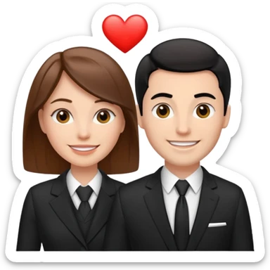 white woman with brown hair and white man with black hair in suits partnership sticker