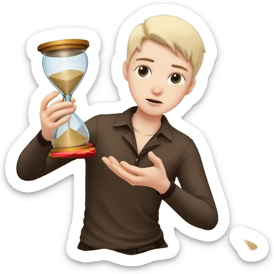 Character holding a broken hourglass, sand frozen mid-air sticker