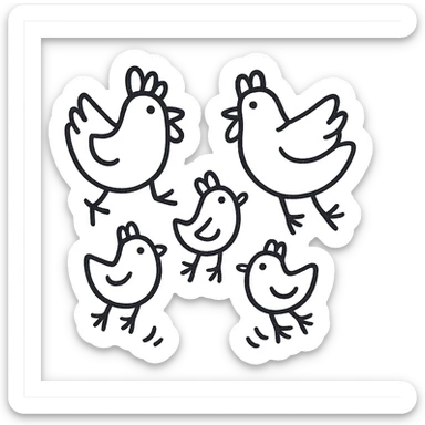 multiple chickens jumping, icon style, geometric shapes, stylized, professional look sticker